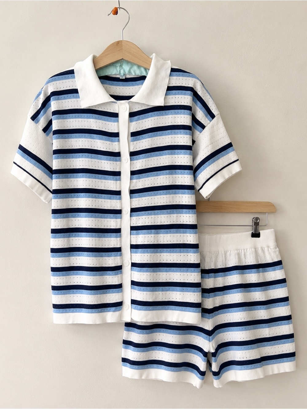 Striped Navy & White Knit Lounge Set - Women's Shorts Pajama Set - Picture 2 of 8